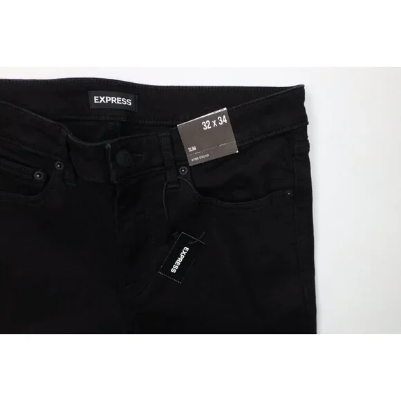 New Express Mens Size 32x34 Hyper Stretch Slim Fit Skinny Leg Denim Jeans Black